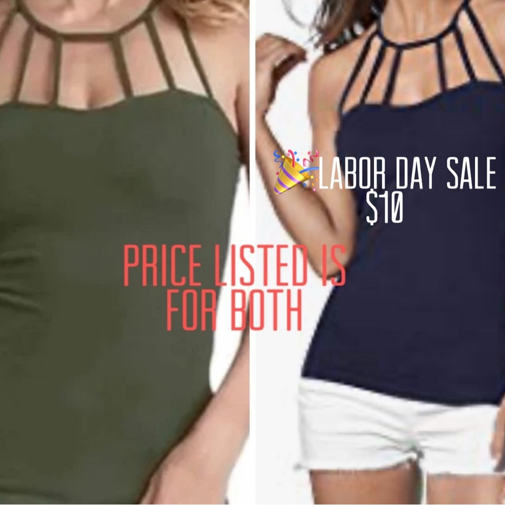 🎉Sale $10 
Venus tank tops (2), multiple spaghetti strap design, oliv…